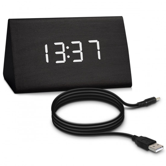 Kwmobile Digital Alarm LED Clock - Ψηφιακό Επιτραπέζιο Ρολόι και Ξυπνητήρι - Black - White LED - 40805