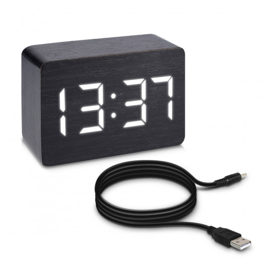 Kwmobile Digital Alarm LED Clock - Ψηφιακό Επιτραπέζιο Ρολόι και Ξυπνητήρι - Black - White LED - 38879