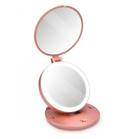 Navaris Compact LED Makeup Mirror - Φωτιζόμενος Καθρέπτης LED Ταξιδιού - Rose Gold Matte - 44870.89