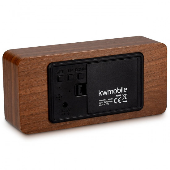 Kwmobile Digital Alarm LED Clock - Ψηφιακό Επιτραπέζιο Ρολόι και Ξυπνητήρι - Brown - Green LED - 40800