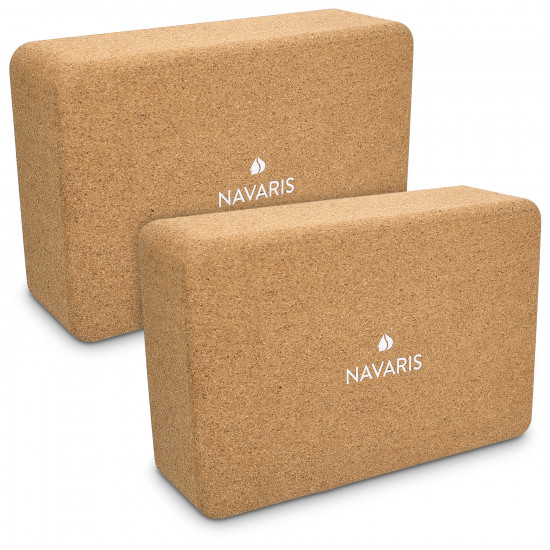 Navaris Set of 2 All Natural Cork Block for Pilates, Yoga, Gymnastics, Stretching - Non-Toxic - Σετ με 2 Τούβλα Yoga από Φελλό - Brown - 48382.01