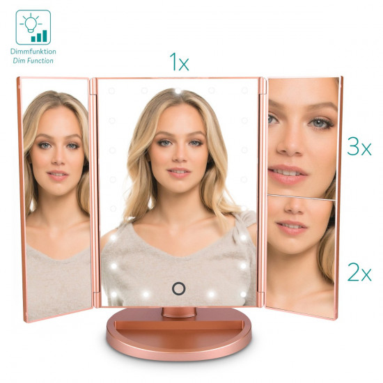 Navaris LED Foldable Cosmetic Mirror - Φωτιζόμενος Καθρέπτης LED - Matte Rose Gold - 43457.89