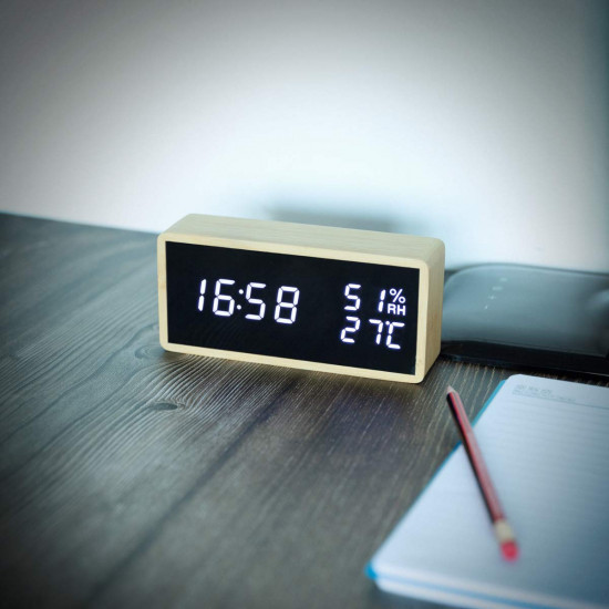 Kwmobile Digital Alarm LED Clock - Ψηφιακό Επιτραπέζιο Ρολόι και Ξυπνητήρι - Light Brown - White LED - 47632.24.02