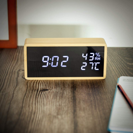 Kwmobile Digital Alarm LED Clock - Ψηφιακό Επιτραπέζιο Ρολόι και Ξυπνητήρι - Light Brown - White LED - 47632.24.02