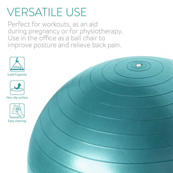 Navaris Exercise Ball - Non-Toxic PVC Gymnastics Ball for Gym Yoga Pilates Stability Fitness Physio 75cm - Μπάλα Γυμναστικής - Petrol - 46980.3.78