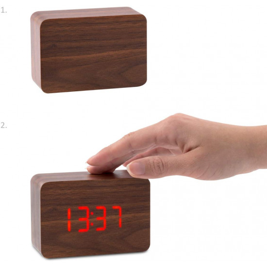 Kwmobile Digital Alarm LED Clock - Ψηφιακό Επιτραπέζιο Ρολόι και Ξυπνητήρι - Brown - Red LED - 34081