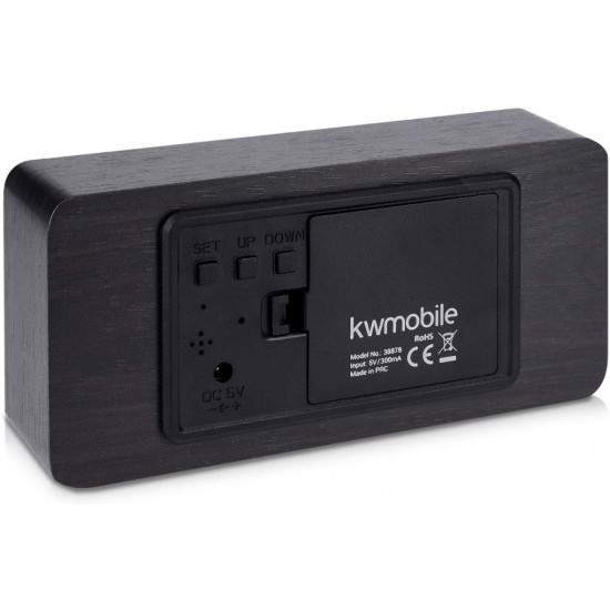 Kwmobile Digital Alarm LED Clock - Ψηφιακό Επιτραπέζιο Ρολόι και Ξυπνητήρι - Black - Blue LED - 38878
