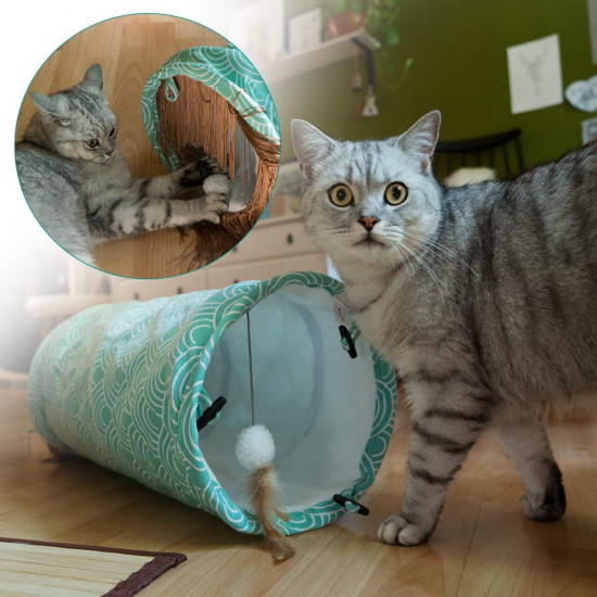 Navaris Cat Tunnel Play Παιχνίδι Σήραγγα για Μικρά Κατοικίδια - Design Japanese Waves - 60 x 25 cm - Turquoise - 48347.01