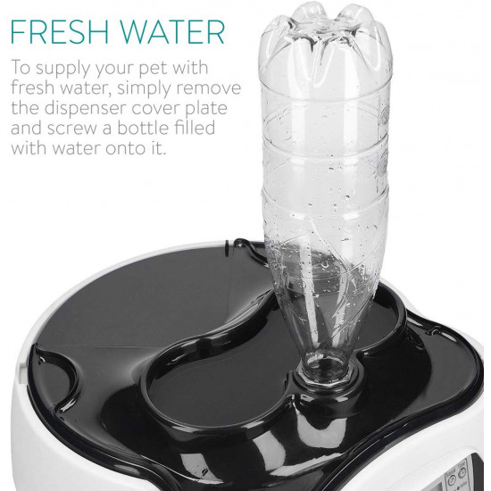 Navaris Automatic Food and Water Dispenser - Αυτόματη Ταΐστρα Φαγητού και Νερού με Χρονοδιακόπτη για Κατοικίδιο - 1.6L - White / Black - 44769.04