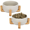 Navaris Cat Bowls with Wood Stands - Σετ με 2 Μπολ Φαγητού και Νερού με Βάση από Μπαμπού για Κατοικίδια - Grey / Brown - 48350.22