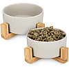 Navaris Cat Bowls with Wood Stands - Σετ με 2 Μπολ Φαγητού και Νερού με Βάση από Μπαμπού για Κατοικίδια - Grey / Brown - 48350.22
