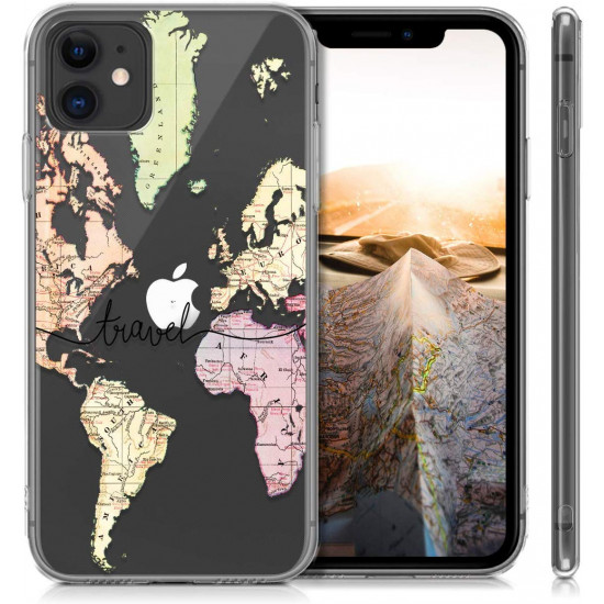 KW iPhone 11 Θήκη Σιλικόνης TPU Design Travel - Διάφανη / Black / Multicolor - 49793.02