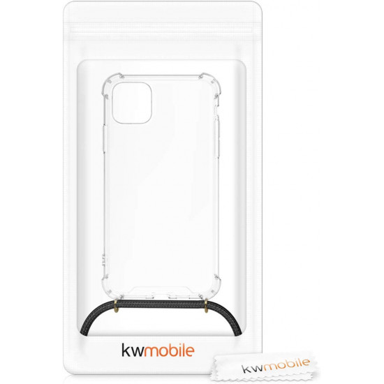KW iPhone 11 Θήκη Σιλικόνης TPU με Λουράκι - Διάφανη / Black - 49740.01