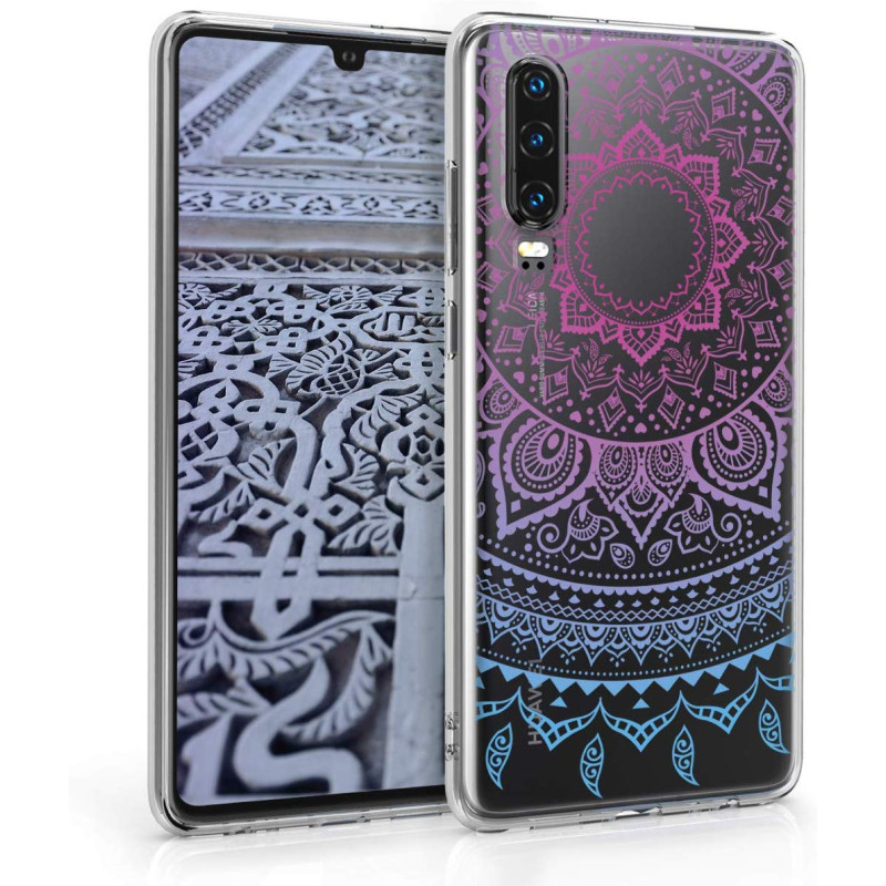 KW Huawei P30 Θήκη Σιλικόνης Design Indian Sun - Διάφανη / Blue / Dark Pink - 47412.03