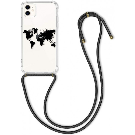 KW iPhone 11 Θήκη Σιλικόνης TPU με Λουράκι Design Travel Outline - Διάφανη / Black - 49744.01