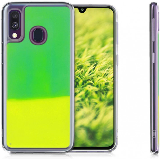 KW Samsung Galaxy A40 Σκληρή Θήκη με Πλαίσιο Σιλικόνης - Design Flowing Neon Sand Liquid - Neon Green - 49346.44