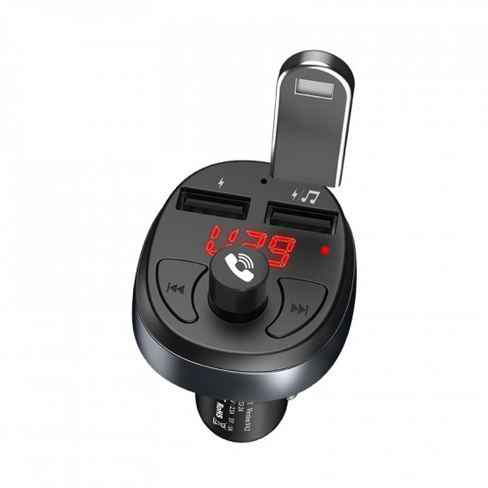 Hoco E41 FM Transmitter για Αναπαραγωγή Μουσικής / Κλήσεις / Φόρτιση Κινητών στο Αυτοκίνητο - Black