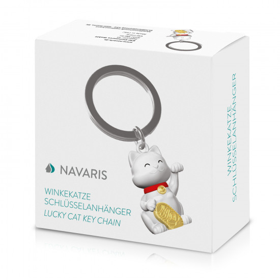 Navaris Lucky Cat Keyring Μεταλλικό Μπρελόκ - White / Red / Gold - 49568.01
