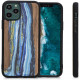 KW iPhone 11 Pro Θήκη από Φυσικό Ξύλο Design Watercolor Waves - Blue / Brown - 49798.02