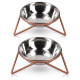 Navaris Stainless Steel Pet Bowls - Σετ με 2 Μπολ Φαγητού και Νερού με Βάση για Κατοικίδια - Silver / Copper - 46741.1.02