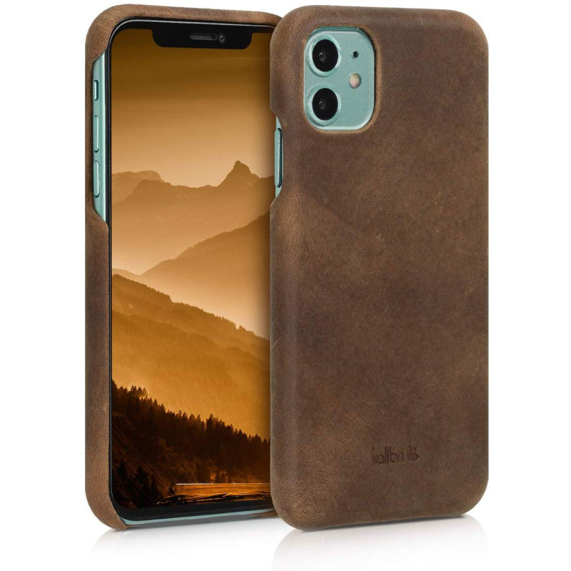 Kalibri iPhone 11 Σκληρή Θήκη με Επένδυση Γνήσιου Δέρματος - Brown - 49737.05