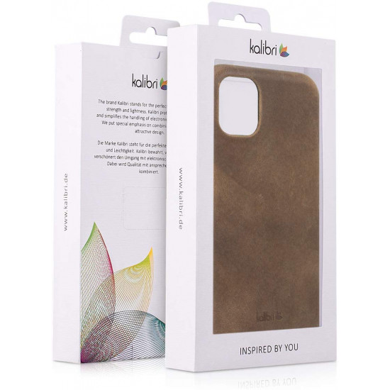 Kalibri iPhone 11 Σκληρή Θήκη με Επένδυση Γνήσιου Δέρματος - Brown - 49737.05