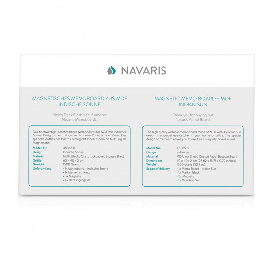 Navaris Magnetic Memo Board - Μαγνητικός Πίνακας Ανακοινώσεων - 40 x 60 cm - Design Indian Sun - 45365.11