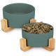 Navaris Cat Bowls with Wood Stands - Σετ με 2 Μπολ Φαγητού και Νερού με Βάση από Μπαμπού για Κατοικίδια - Green / Brown - 48350.07