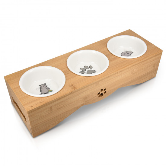 Navaris Raised Pet Bowls Stand - Ανυψωμένα Μπολ Φαγητού με Ξύλινη Βάση για Κατοικίδια - 130 ml - Wood - 50174.03