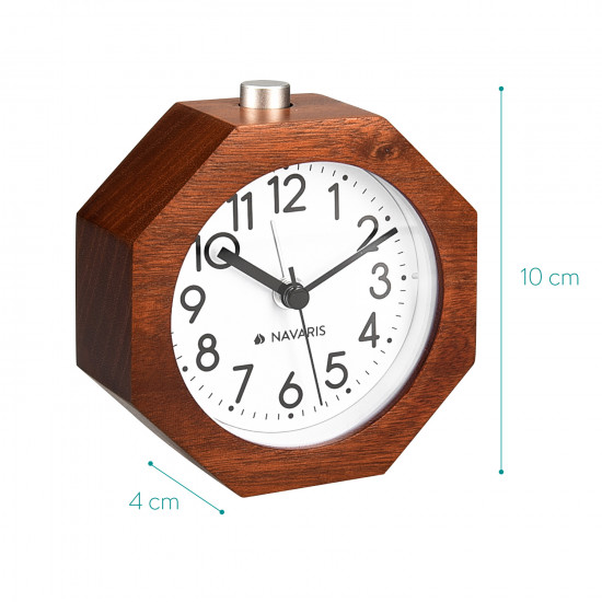 Navaris Analogue Wood Alarm Clock Design Honeycomb - Αναλογικό Επιτραπέζιο Ρολόι και Ξυπνητήρι - Dark Brown - 43904