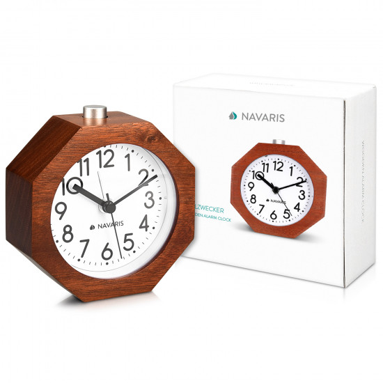 Navaris Analogue Wood Alarm Clock Design Honeycomb - Αναλογικό Επιτραπέζιο Ρολόι και Ξυπνητήρι - Dark Brown - 43904