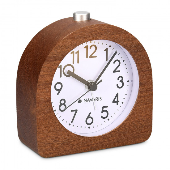 Navaris Analogue Wood Alarm Clock Design Half Round - Αναλογικό Επιτραπέζιο Ρολόι και Ξυπνητήρι - Dark Brown - 45427.18