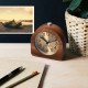 Navaris Analogue Wood Alarm Clock Design Half Round - Αναλογικό Επιτραπέζιο Ρολόι και Ξυπνητήρι - Gold / Dark Brown - 46228.18
