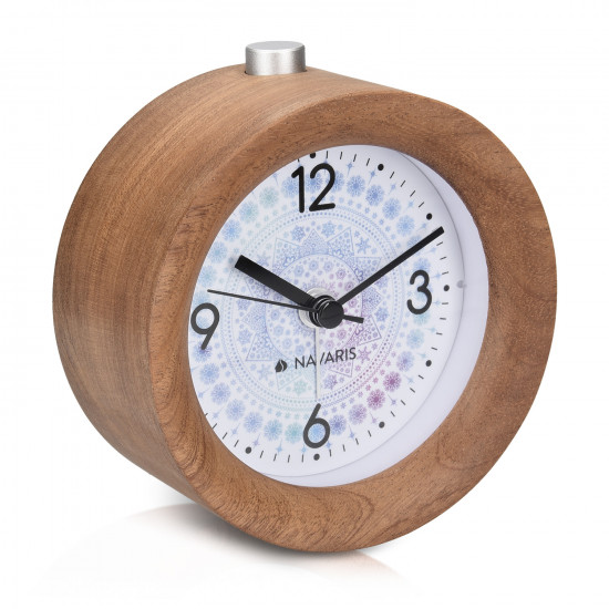 Navaris Analogue Wood Alarm Clock Design Arctic Snowflake - Αναλογικό Επιτραπέζιο Ρολόι και Ξυπνητήρι - Dark Brown - 46269.18.02