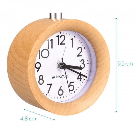 Navaris Analogue Wood Alarm Clock - Αναλογικό Επιτραπέζιο Ρολόι και Ξυπνητήρι - Light Brown - 40682