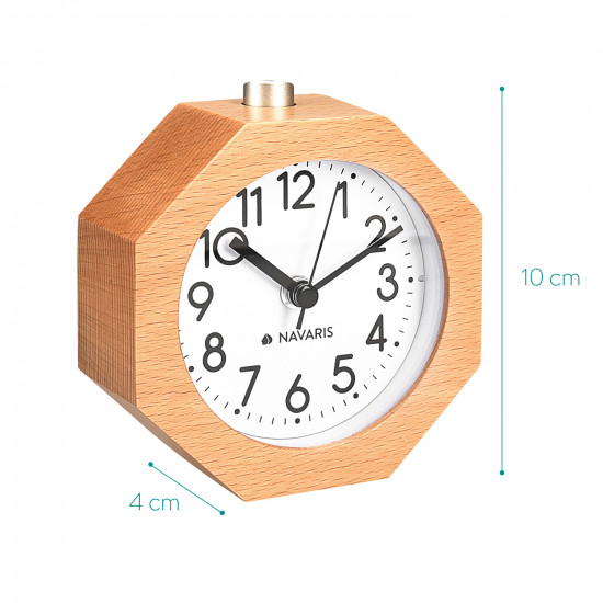 Navaris Analogue Wood Alarm Clock Design Honeycomb - Αναλογικό Επιτραπέζιο Ρολόι και Ξυπνητήρι - Light Brown - 43903