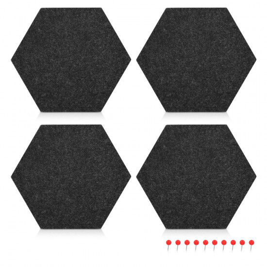 Navaris Hexagon Felt Memo Boards - Σετ με 4 Πλαίσια Ανακοινώσεων και Πινέζες - Dark Grey - 44328.19