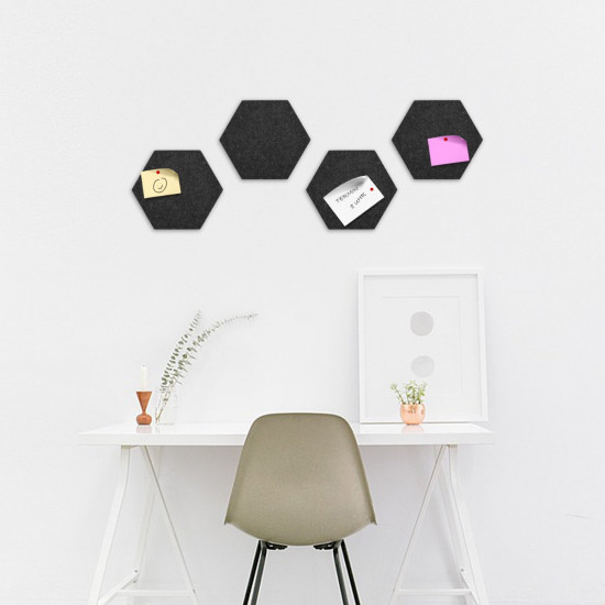 Navaris Hexagon Felt Memo Boards - Σετ με 4 Πλαίσια Ανακοινώσεων και Πινέζες - Dark Grey - 44328.19