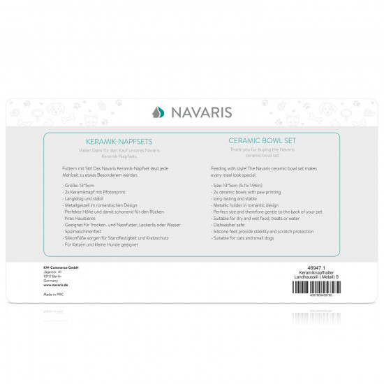 Navaris Ceramic Pet Bowl - Σετ με 2 Μπολ Φαγητού και Νερού με Μεταλλική Βάση για Κατοικίδια - 46947.1