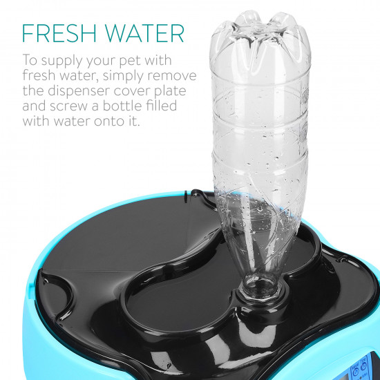 Navaris Automatic Food and Water Dispenser - Αυτόματη Ταΐστρα Φαγητού και Νερού με Χρονοδιακόπτη για Κατοικίδιο - 1.6L - Blue / Black - 44769.02