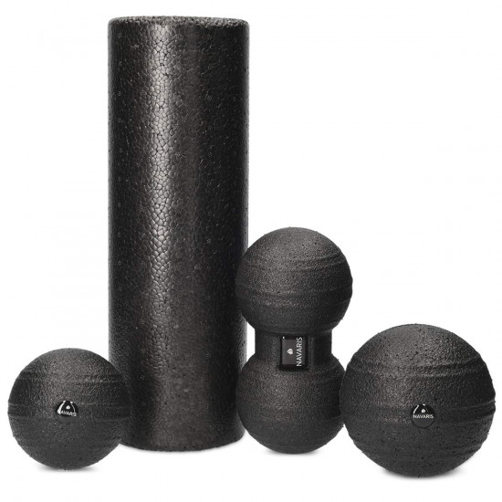 Navaris Massage Ball Roller Set - Σετ με Κύλινδρο και Μπάλες για Μασάζ - Black - 46979.04