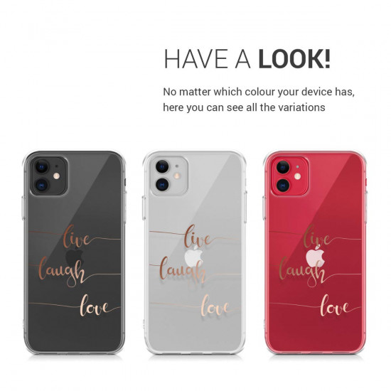 KW iPhone 11 Θήκη Σιλικόνης TPU Design Live / Laugh / Love - Διάφανη / Rose Gold  - 49785.18