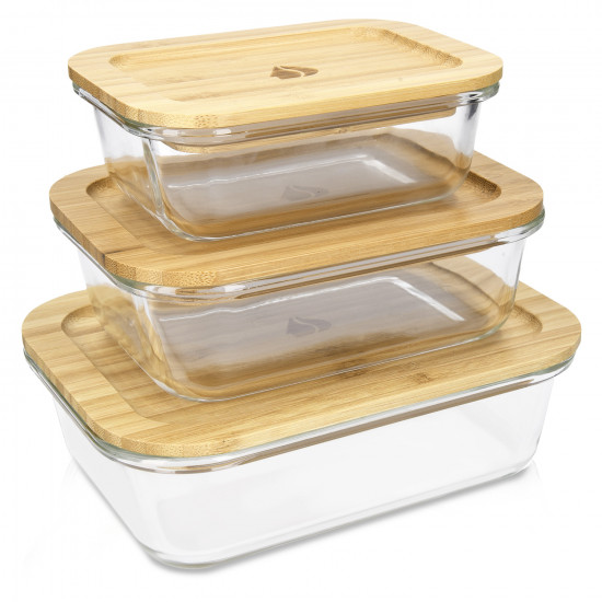 Navaris Glass Food Containers Σετ με 3 Γυάλινα Δοχεία Φαγητού - BPA Free - 49613.03