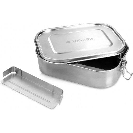 Navaris Steel Lunch Box with Divider Δοχείο Αποθήκευσης Φαγητού με Διαιρέτη - Silver - 50788.01