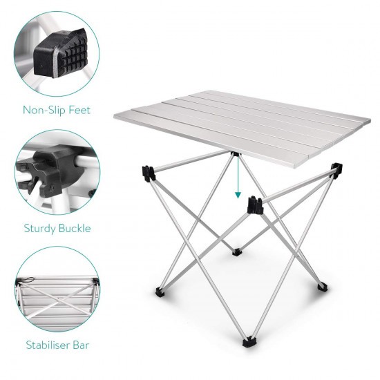 Navaris Portable Folding Camping Table Αναδιπλούμενο Τραπέζι - Small - Silver / Grey - 45382.35