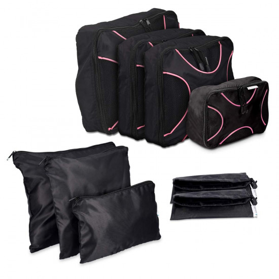 Navaris 9 Set Travel Packing Cubes Σετ με 9 Βαλίτσες Ταξιδιού - Black / Pink - 39529.01.08