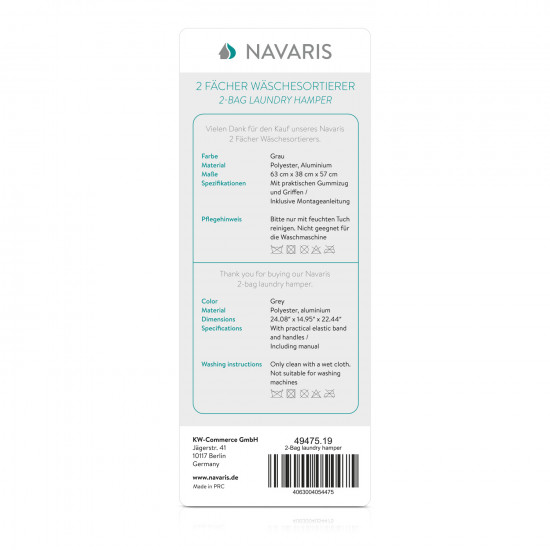 Navaris 2-in-1 Collapsible Laundry Hamper 2 σε 1 Καλάθι Απλύτων - Dark Grey - 49475.19
