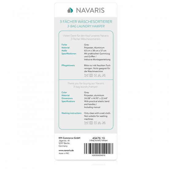 Navaris 3-in-1 Collapsible Laundry Hamper 3 σε 1 Καλάθι Απλύτων - Dark Grey - 49476.19
