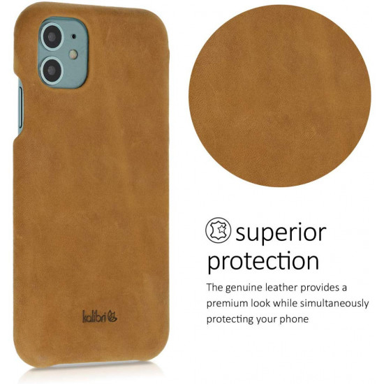 Kalibri iPhone 11 Σκληρή Θήκη με Επένδυση Γνήσιου Δέρματος - Light Brown - 49737.24