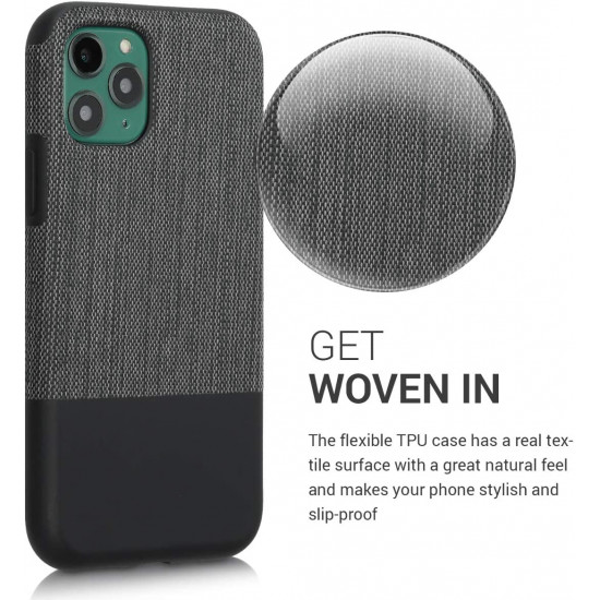 KW iPhone 11 Pro Θήκη Σιλικόνης TPU Design Two-Tone Tweed Fabric - Anthracite / Black - 51156.01